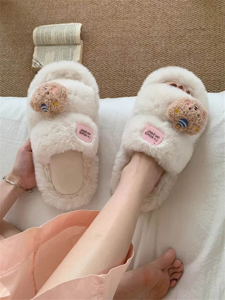 

Cute Bear Birthday Hat Plu Slippers Women's Indoor Outdoor Cotton Slippers Cozy Home oes Comfortable Soft Sole PVC Bot