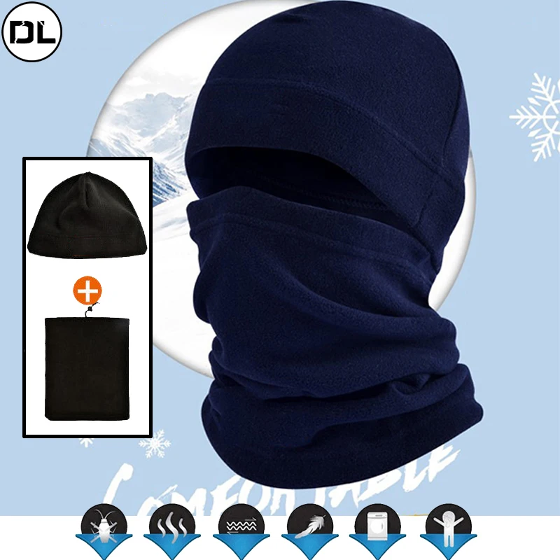 Set Winter Fleece Hat and Scarf Set Thermal Head Cover Tactical Warm Balaclava Face Mask Neck Warmer Sport Cycling Ski Scarf Hat