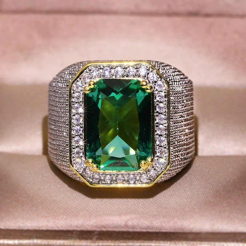 

Source Jewelry Popular Fashion European and American Green Emerald Zircon Men and Women Ring Emerald Full Brick