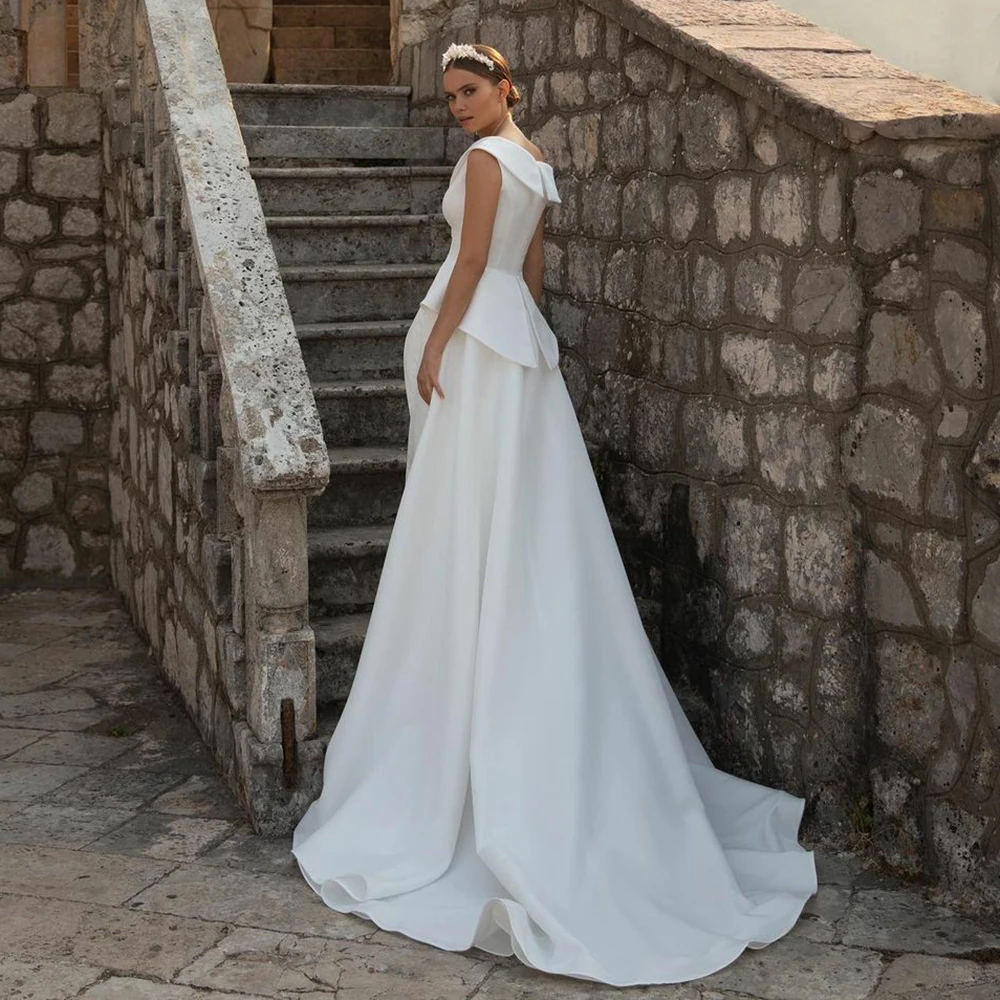 Vestido De novia De corte en A, Simple, con manchas, hombros al descubierto, con abertura alta, vestido De novia De tren De barrido, vestido De novia Civil personalizado