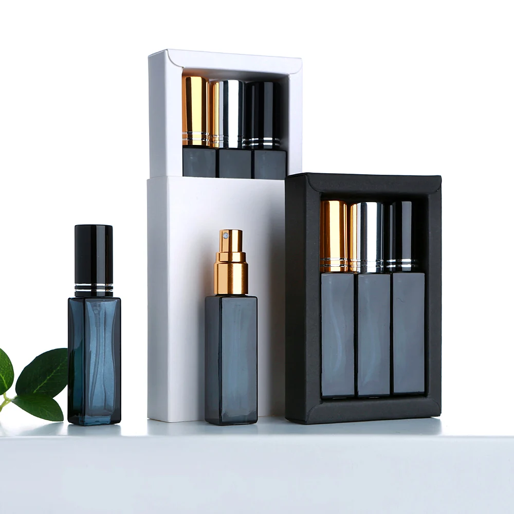 5/10/15 個 10 ミリリットルブルー香水瓶空のガラス包装箱付き香水アトマイザー旅行化粧品詰め替えスプレーボトル