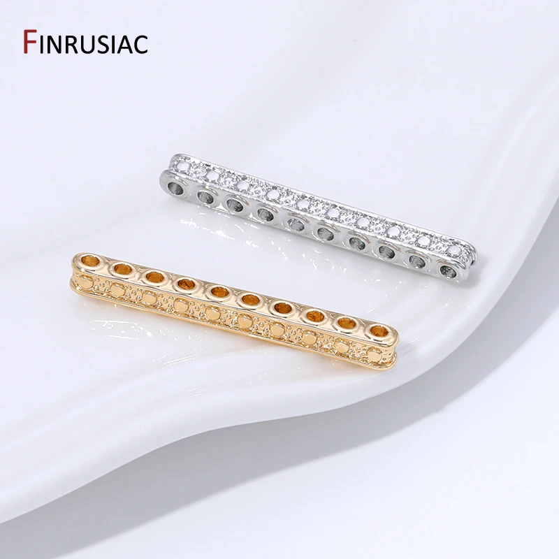 14K Gold Plated Brass Zircon Beads Separators,Multiple Rows Separator Spacer Bars For DIY Bracelet Jewelry Making Accessories view 3