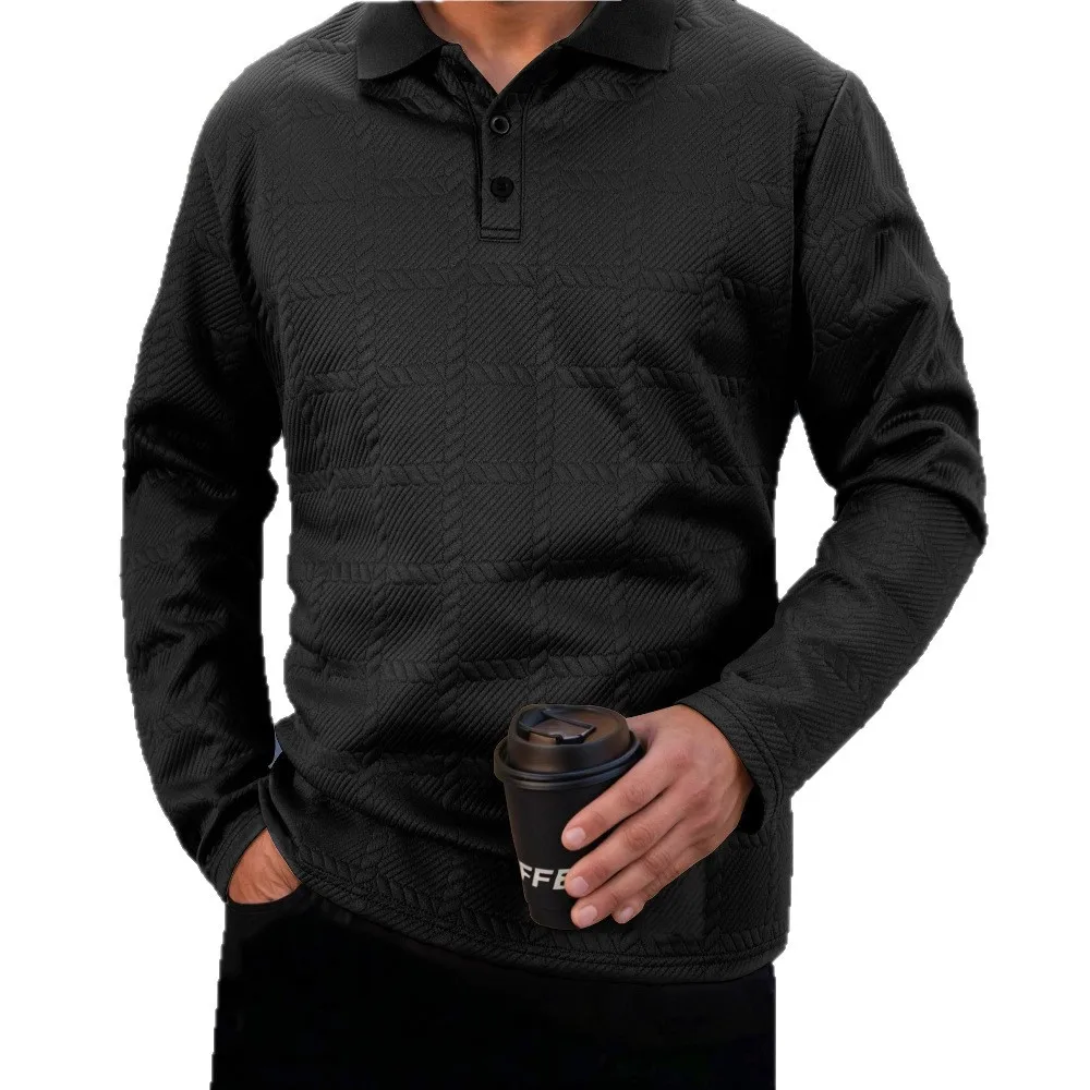 2025 Spring / Autumn New Amazon Long sleeved men's Polo Shirt with Checkered jacquard for Men's Casual Sports Polos Top