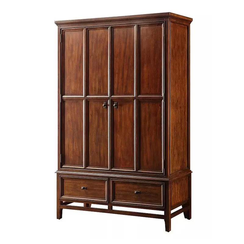 

American European Solid Wood Furniture Country 2 Door Wardrobe Locker Flat Sliding Door Wardrobe