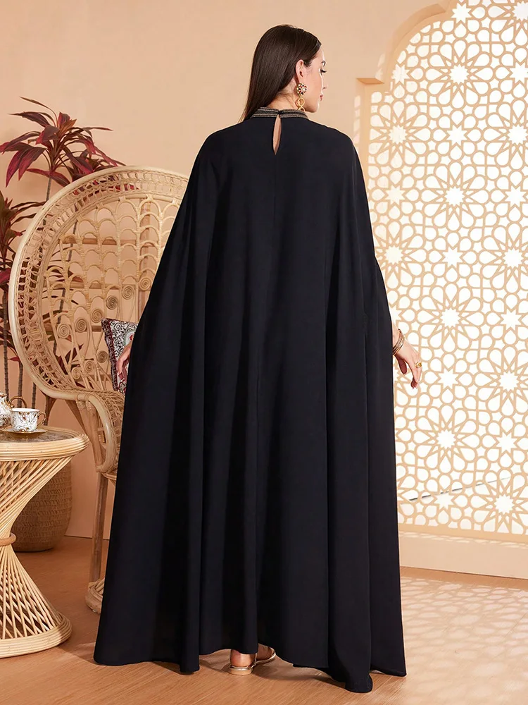 TOLEEN-Women\'s Embroidered Maxi Dress, Stand Collar, Cape Sleeve, Luxury, Elegant, Long, Evening Party, Eid Abaya, 2024 Fashion