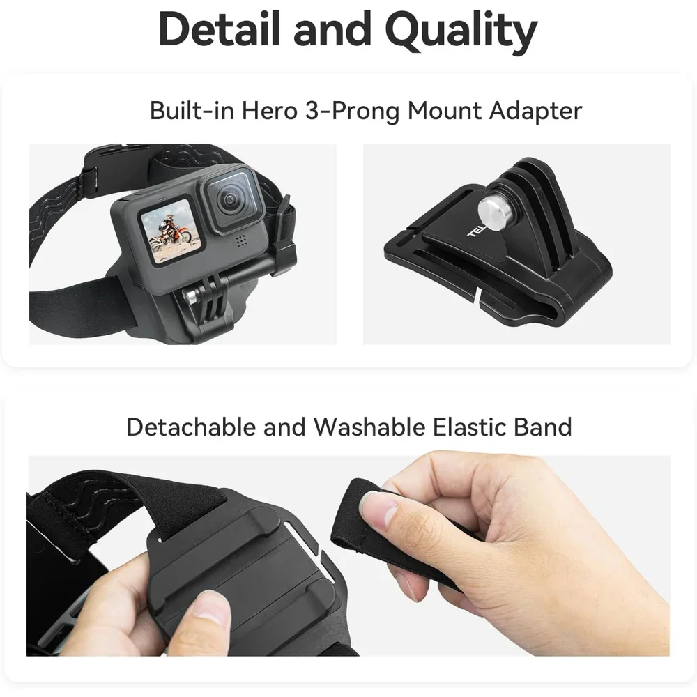 

TELESIN Head Strap Mount with Cap Clip Head Belt Mount for Go Pro Hero 13/12/11/10/9,insta360 X5, DJI OSMO Action 5 Pro 4 3