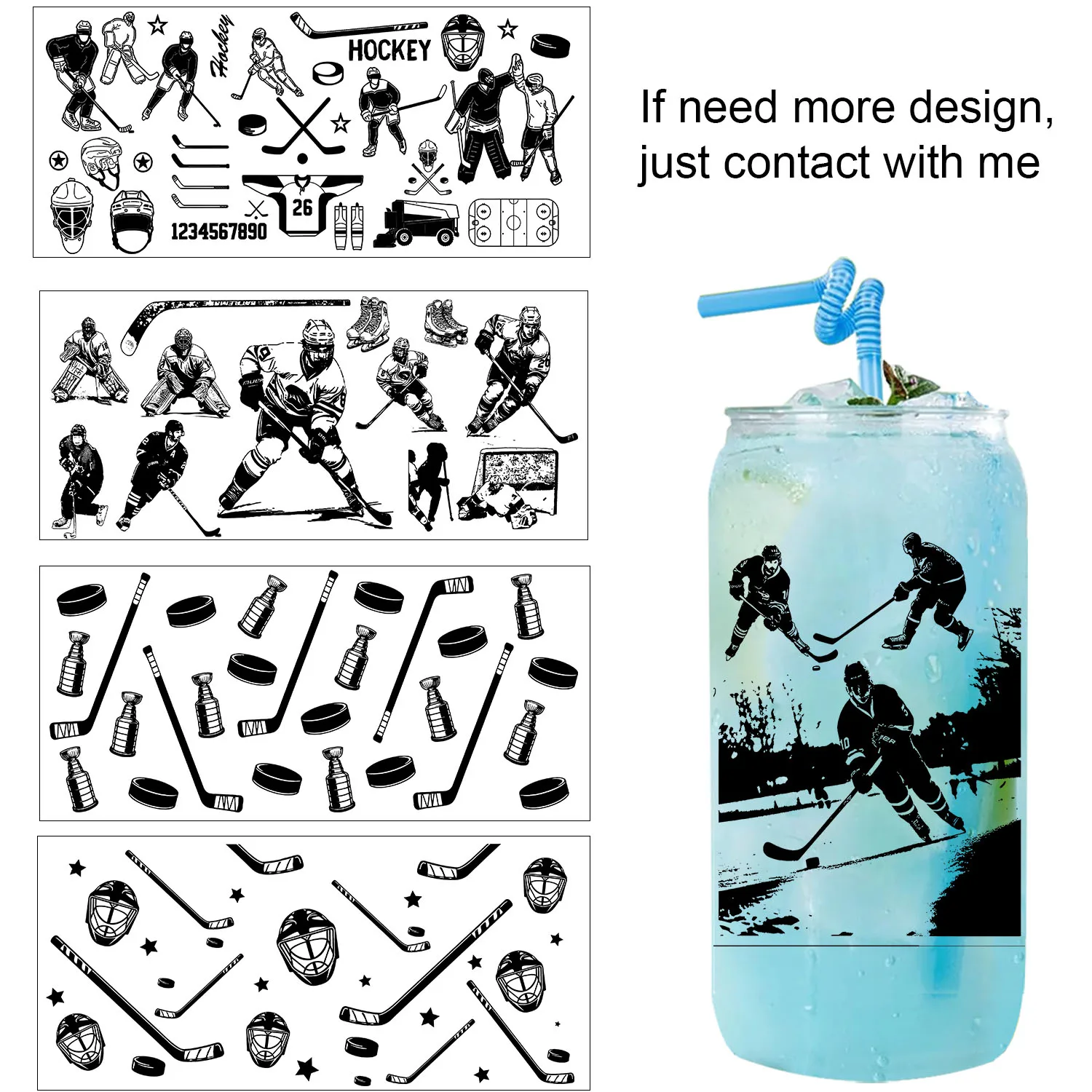 Ice hockey cozy easy peel waterproof Party DIY Decals 3D transfers uvdtf tumbler seal stickers 16oz uv dtf cup wraps