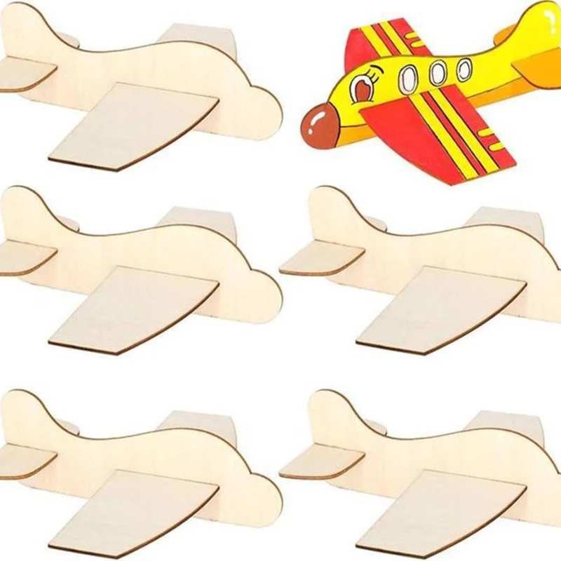 2Pcs DIY Wood Airplane Toys Blank Wooden Model Plane Painting Graffiti Material Crafts Drawing Tool Kids Educational Toys Gifts