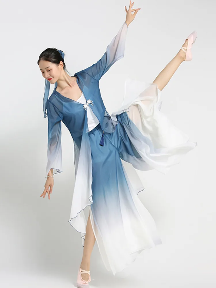 Classical Dance National Modern Dance Long Sleeve Top Gauze Elegant Female Chinese Style Pants Dance Clothes 2024 Summer