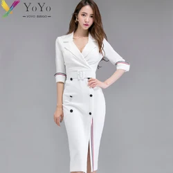 Vestido Formal blanco elegante de media manga para mujer, vestido de trabajo delgado para oficina, otoño e invierno, nuevo