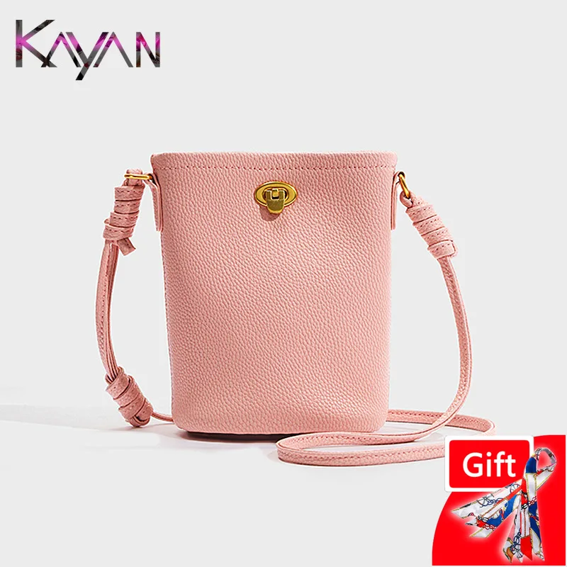 2024 Casual Small Genuine Leather Women Shoulder Bucket Bag Fashion Cowhide Female Crossbody Phone Bag Lady Shopping Pocket Bag