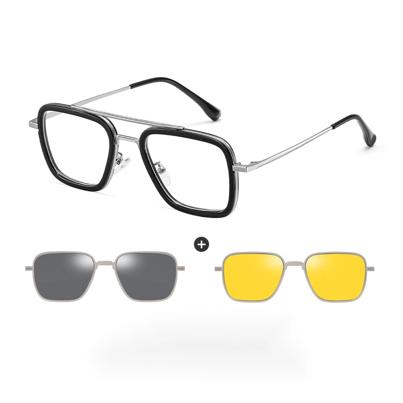 VAMAX  Fashion Men 1.1 Polarized Sunglasses Folding Magnetic Clip On Prescription Glasses With Night Vision Lens