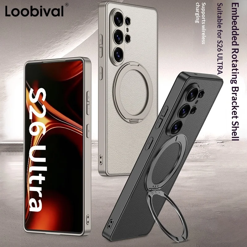 

Вращающийся на 360° магнитный держатель-подставка для телефона Samsung Galaxy S26 S25 S24 S23 Ultra, мягкий бампер из искусственной кожи для Magsafe