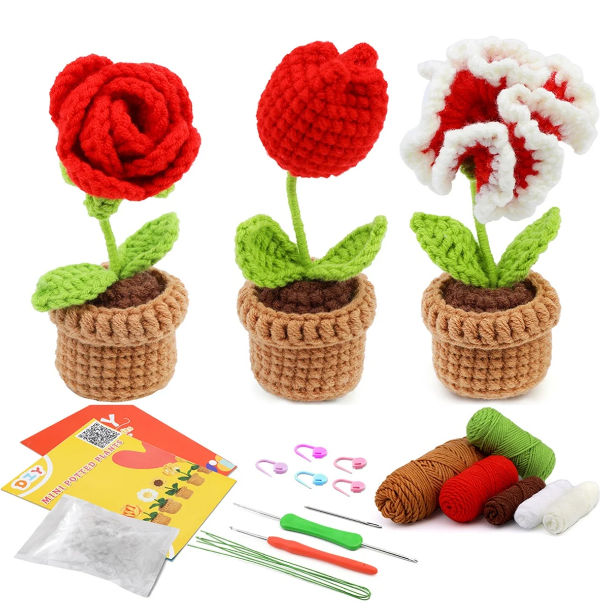 CYL-Crochet Kit DIY Safflower Lants Crochet Kit with Knitting Yarn Needles Plush Doll Easy(3-In-1 Set)