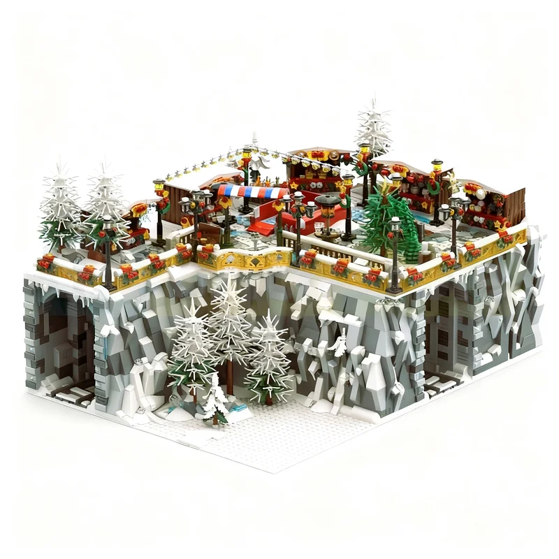 3963pcs MOC Winter Village Christmas Market Model Building Blocks Home Decor Desk Display Shelf Accent Creative Gift For Adults