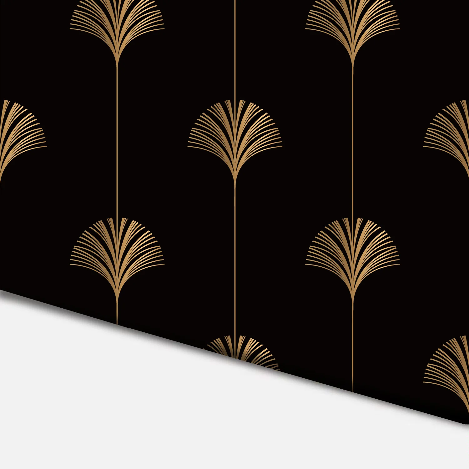 Gold Fan Wallpaper Geometric Waterproof Self Adhesive Furniture Sticker Black Contact Paper for Drawer Dresser Home Decor