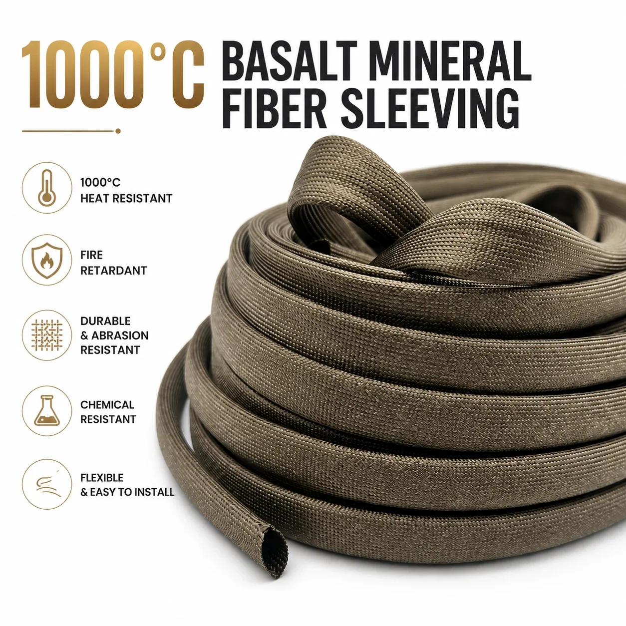 1000Deg.C Basalt Fiber Braided Hose ID1~20mm Fiberglass Sleeve Heat Resistant Flame Retardant Insulation Cable Wire Protection