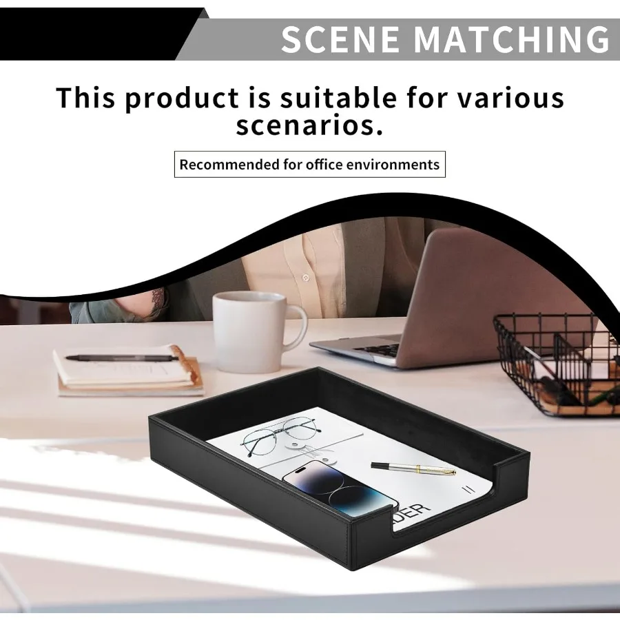 صينية رسائل من جلد البولي يوريثان لمنظم سطح المكتب - حل تخزين مستندات التحميل الأمامي مع حامل ورق A4 ومجلة Fi #4