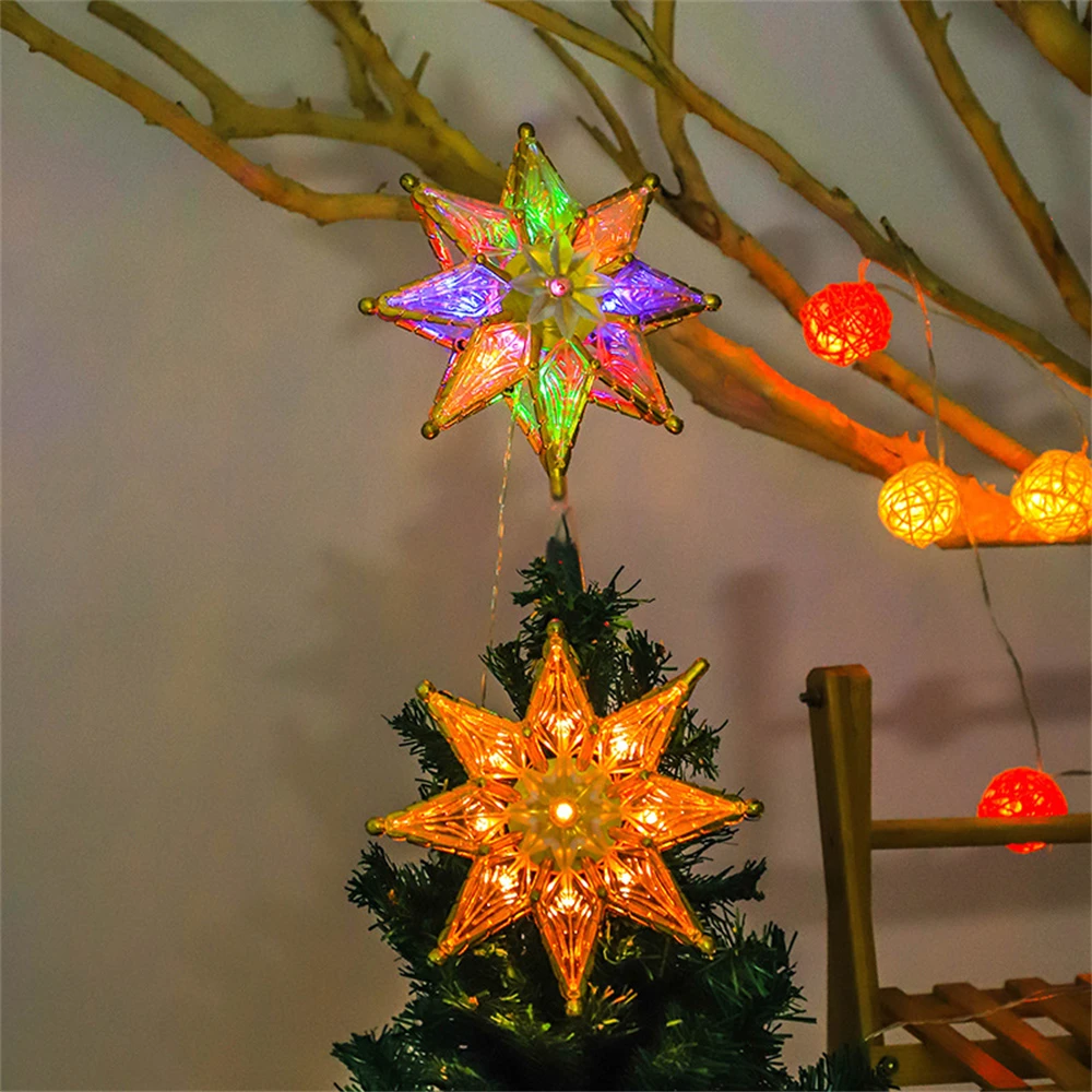 20cm Christmas Tree Decoratio LED Star Lights Holiday Fairy Pentagram Lamps Battery Powered for New Year Xmas Home Party Decor