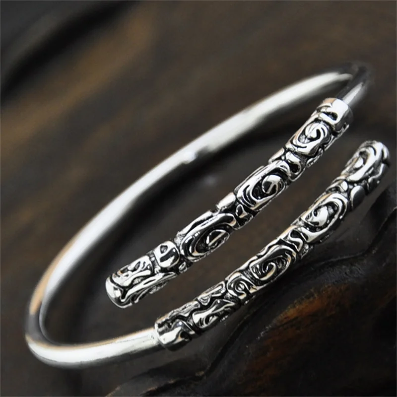 Vintage Relief Auspicious Clouds Bangle For Men Jewelry Personality Sun Wukong Magic Golden Cudgel Design Male Bangle Accessory