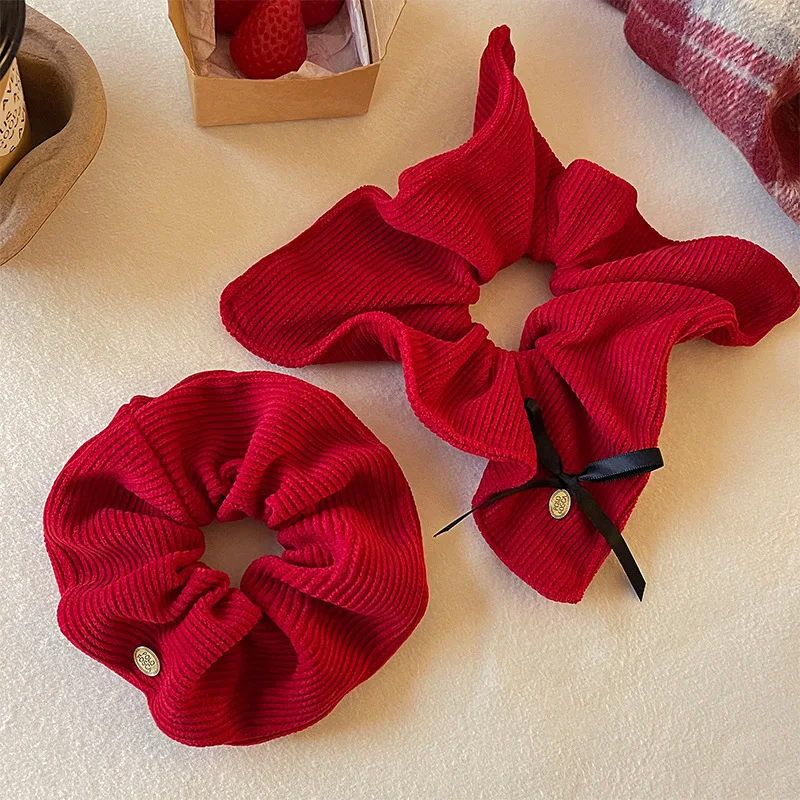 1pc Christmas Red Square Scarf Big Intestine Hairband for Women New Year Ponytail Hair Tie Ankara Red Winter Autumn Hairband - view 4