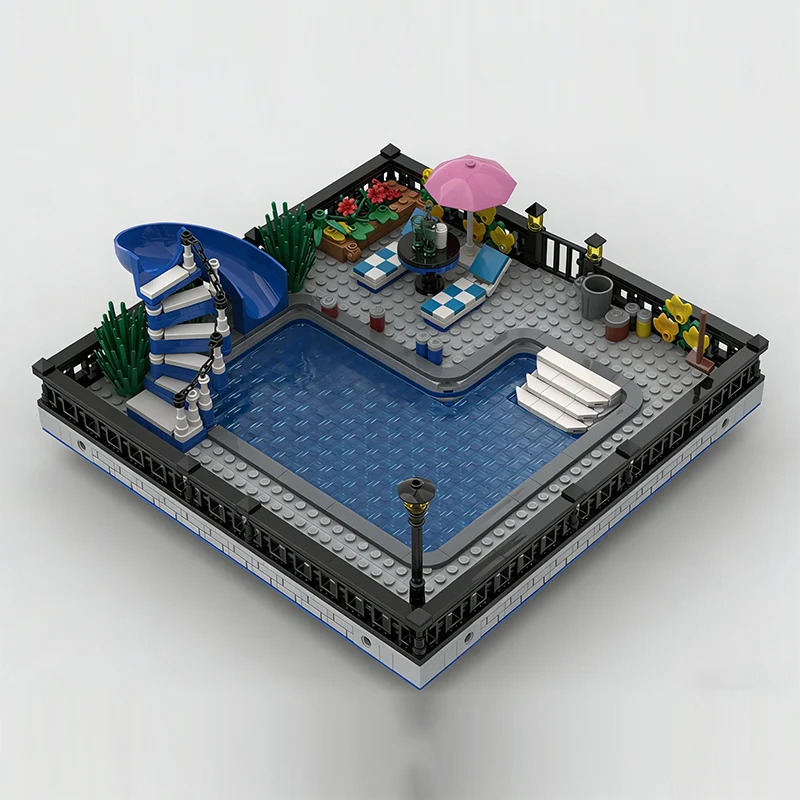 City Street View Model MOC Building Bricks Villa Swimming Pool Modular Technology Children Holiday Gifts Assemble Toys Suit