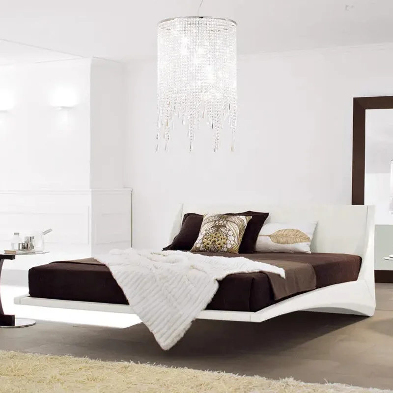 Light luxury Italian suspension bed designer suspended leather large flat curved leather bed master bedroom double bed modern