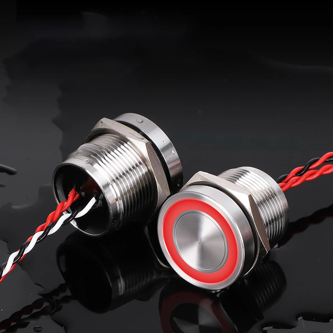 

ABILKEEN 19 мм LED-переключатель с пьезоэлектрическим приводом, 1НО, мгновенного/фиксированного действия, сенсорный, водонепроницаемый, IP68