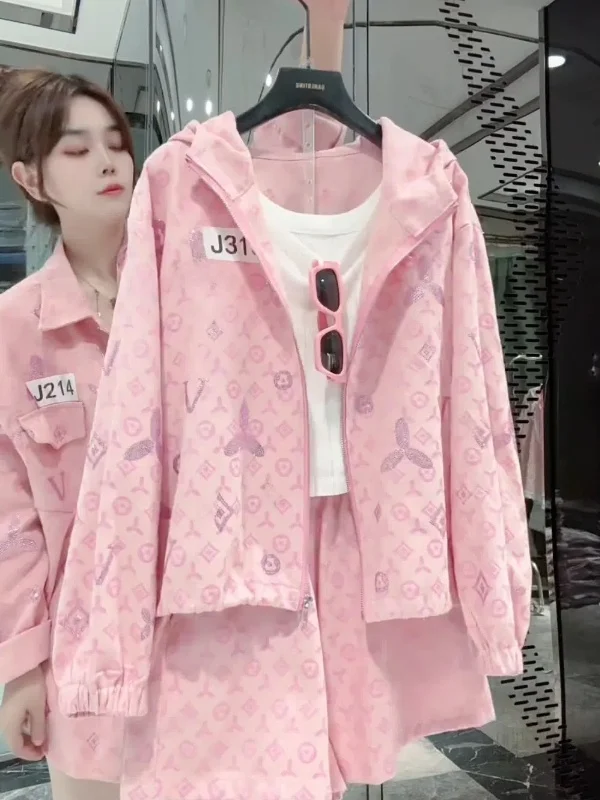 

2026, весенне-осенний новый тяжелый Du со стразами и капюшоном, повседневная спортивная одежда Jaet orts, комплект из двух предметов, женская модная уличная одежда