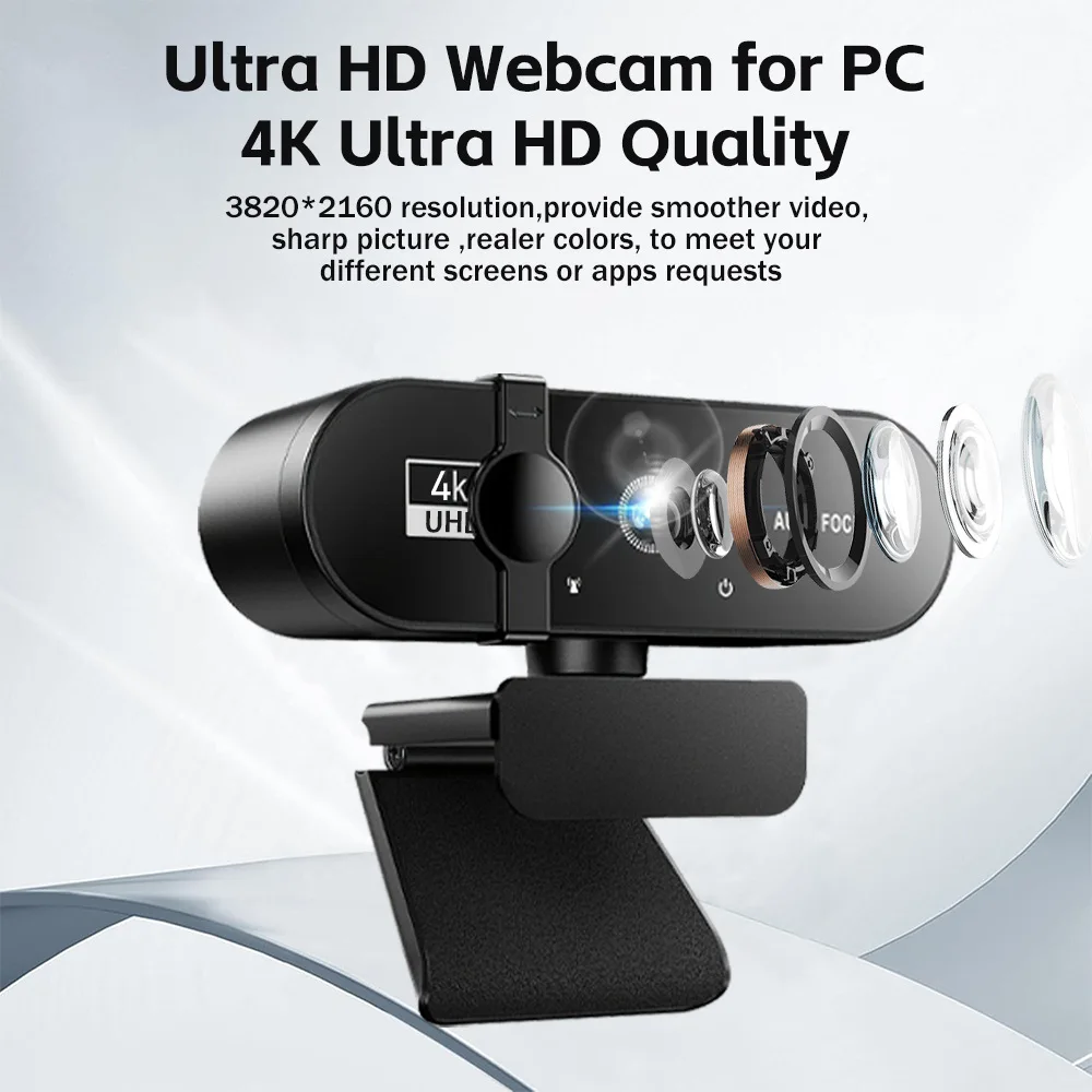 4K 2K HD Webcam Auto Focus with Mic USB Plug&Play Privacy Cover PC Laptop Camera for Online Class Meeting Live Streaming
