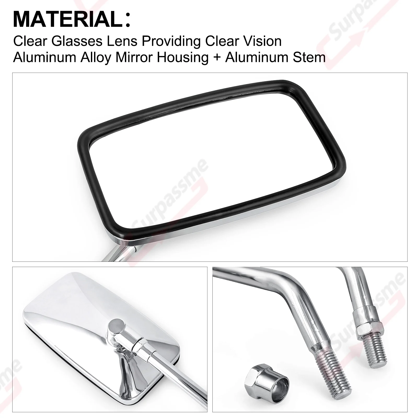 1Pair Motorcycle Rear View Mirrors Universal Adjustable Chrome Handlebar Mirror ATV E-bike Scooter Motorcycle Mirror Accessories