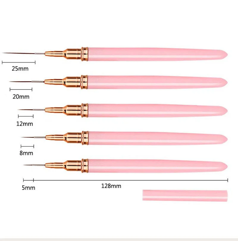 5 Pz 7/9/11/15/25 MILLIMETRI Set di pennelli per unghie Gel UV Pennelli per unghie Kit French Stripe Line Pittura Disegno Fiore Penna Strumenti per manicure