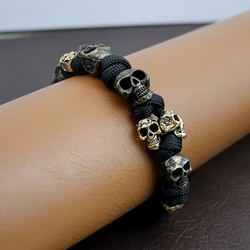 Punk Rock Skull Bracelets Gothic Design Adjustable Woven Survival Paracord Rope Bangles for Halloween Gift Trendy Charm Jewelry