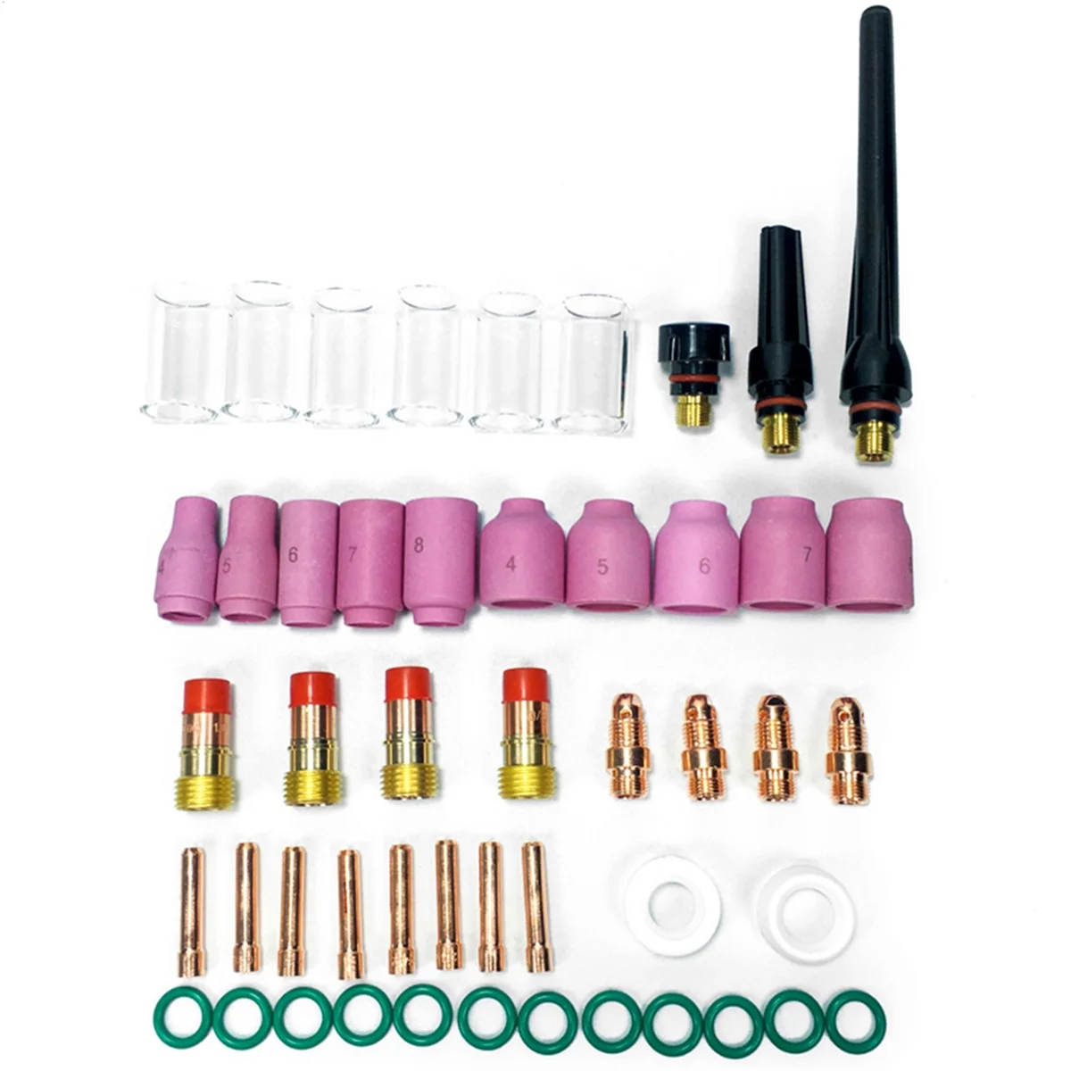 2025+ 49pcs TIG Welding Torch Accessories Kit Alumina Nozzle Collets Body Stubby Lens 12 Glass Cup Consumables Kit