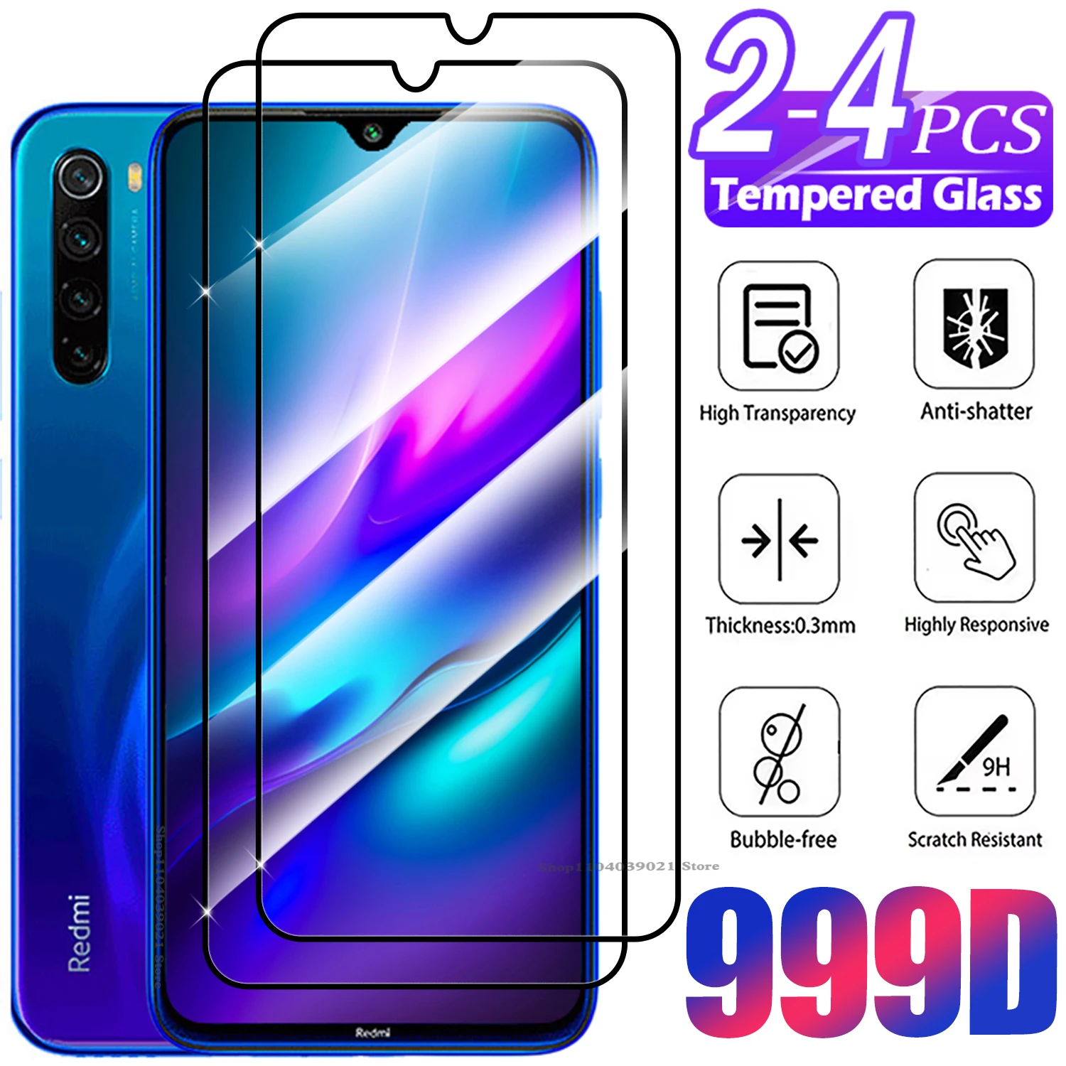 2/4Pcs Tempered Glass Film for Xiaomi Redmi Note 14 13 12 11 10 9 8 Pro 8T 9s 10T 10s 11s 11E 12s 13R 4G 5G Screen Protector