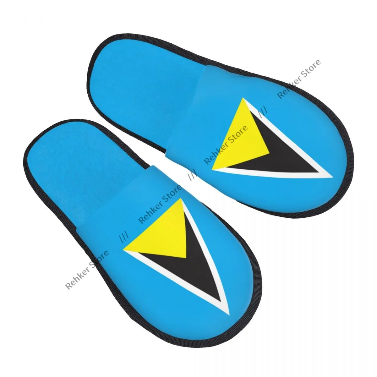 Winter Warm Women Men Plush Flat Indoor Slippers Flag Map Of Saint Lucia Furry Home Non-slip Shoes