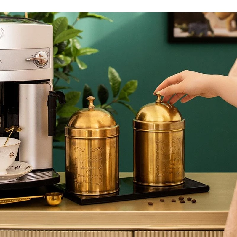 Golden Brass Storage Jars and Lids Tea Canister Coffee Cans Candy Pots Desk Decoration Crafts Jewelry Jar Cosmetic Containers