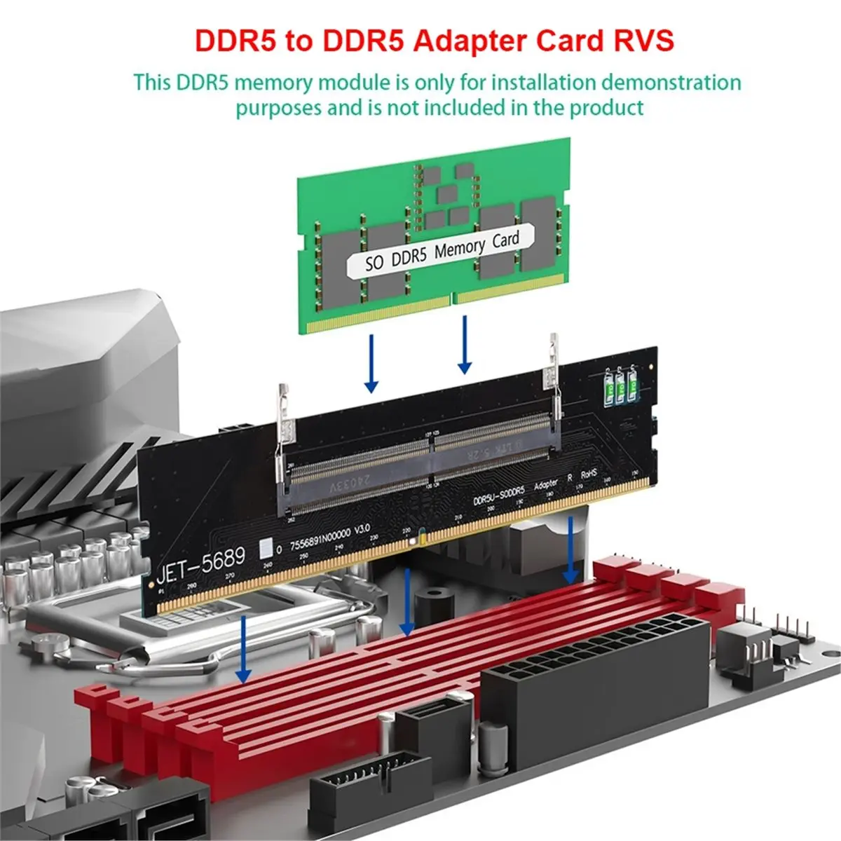 SWXF DDR5 to DDR5 Adapter Card RVS Laptop SO DDR5 RAM to Desktop DDR5 Plug and Play Memory Tester Diagnostic Tool