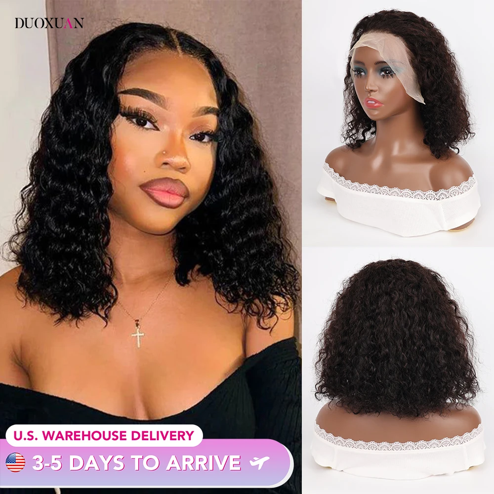 Bob Curly Wig Human Hair 13x4 Transparent Lace Pre Plucked Bob Water Wave Lace Front Wigs Human Hair 100% Real Human Hair Wig