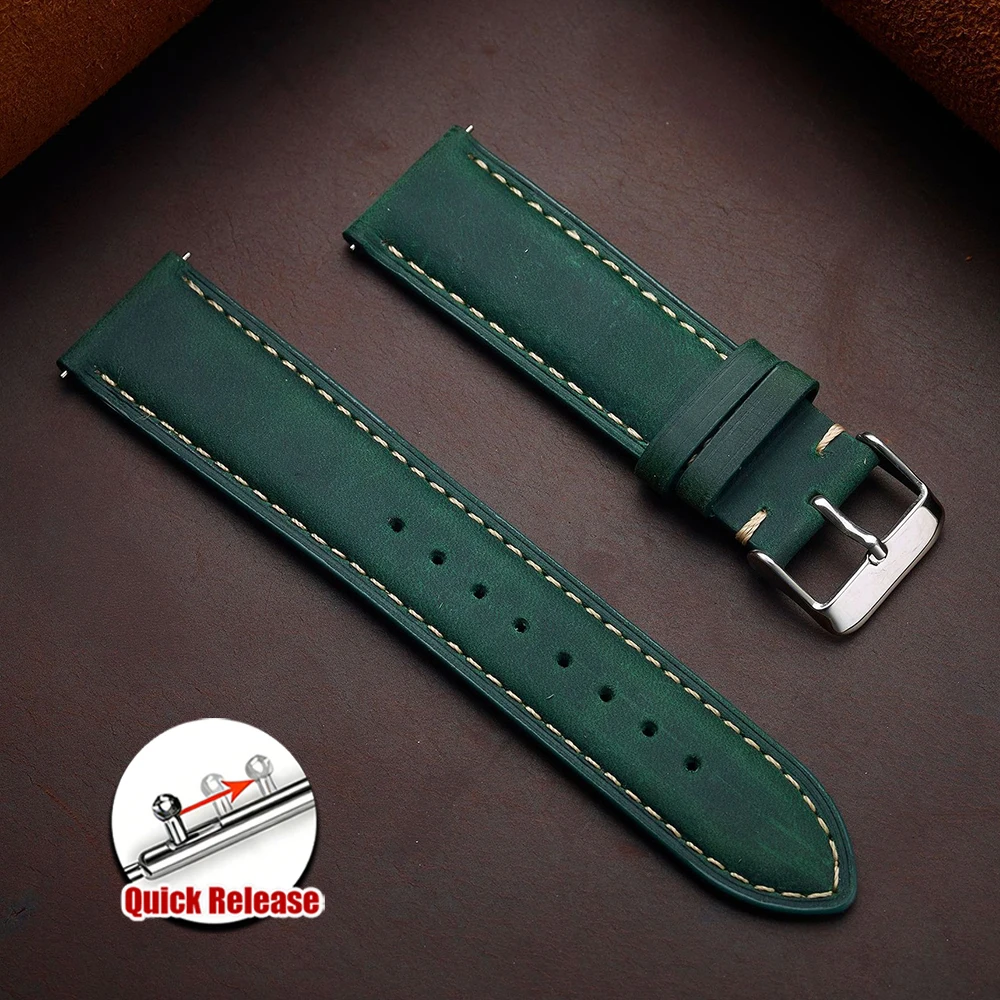 Koeienhuid horlogeband 14mm 16mm 18mm 20mm 22mm 24mm Vintage donkerbruin Quick Release horlogeband voor Samsung Galaxy Watch 8/7/6/5/4