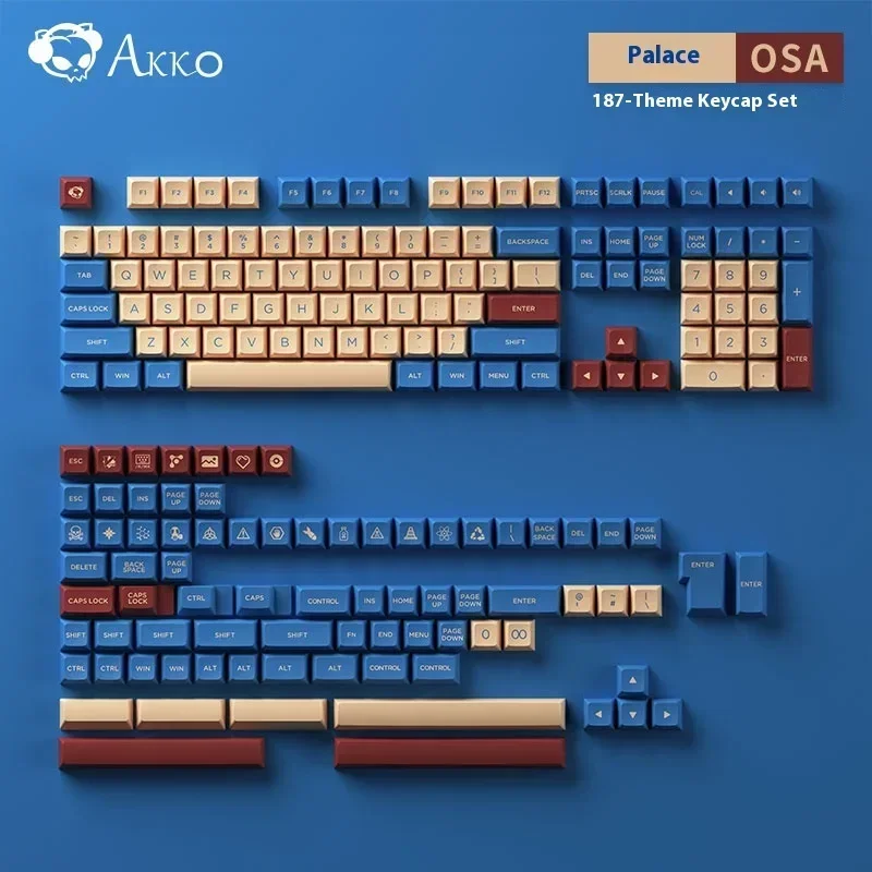 

Механическая клавиатура Akko Osa Palace Baicaoyuan, полный набор клавиш с 187 клавишами, универсальная оси Pbt Cross Axis Satellite Axis