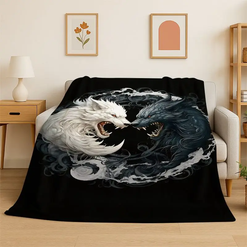 Fenrir Wolf Spirit Moon Dream Animal Flannel Blanket Soft Throw Blanket for Bedroom Living Room Bed Travel Camping Picnic Nap