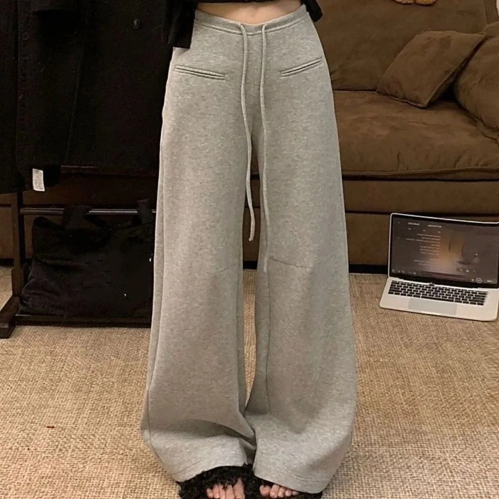 تنفس الرباط مستقيم الساق السراويل عالية الخصر تجريب السراويل سراويل تقليدية النساء فضفاضة الخريف بنطال ذو قصة أرجل واسعة الشارع الشهير #3