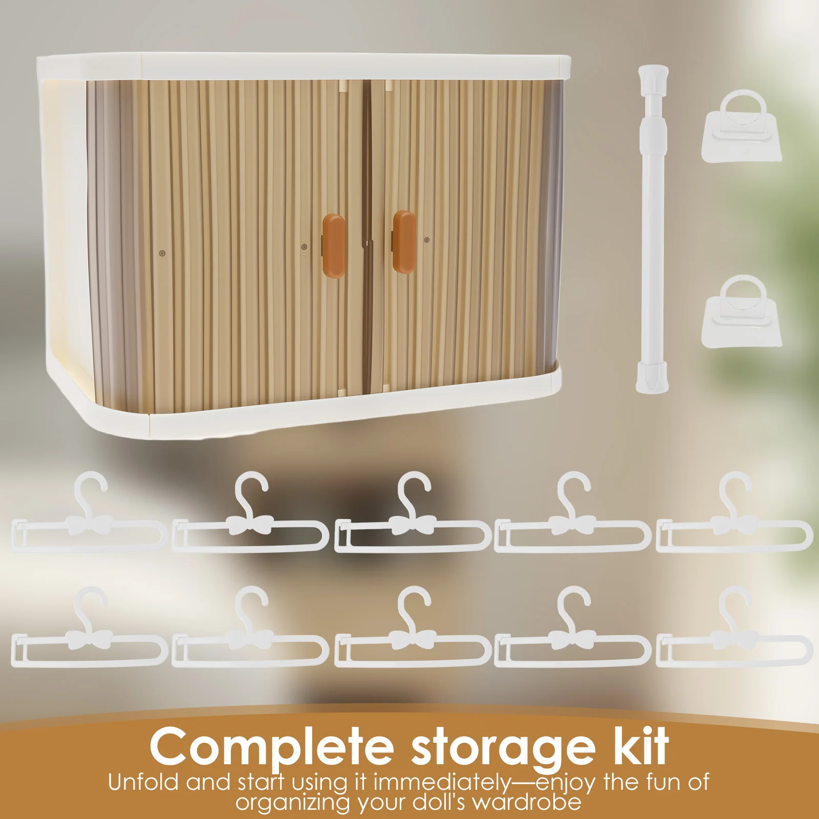 人形服クローゼット 折りたたみ式ワードローブ ハンガー10本、フック2個、伸縮ロッド1本付き プレイセット 人形アクセサリー ファッションおもちゃ ギフト
