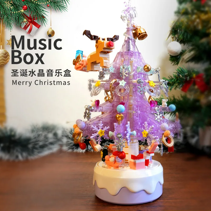 

Best-selling Christmas tree crystal music box building block assembly toys, Christmas creative gift ornaments