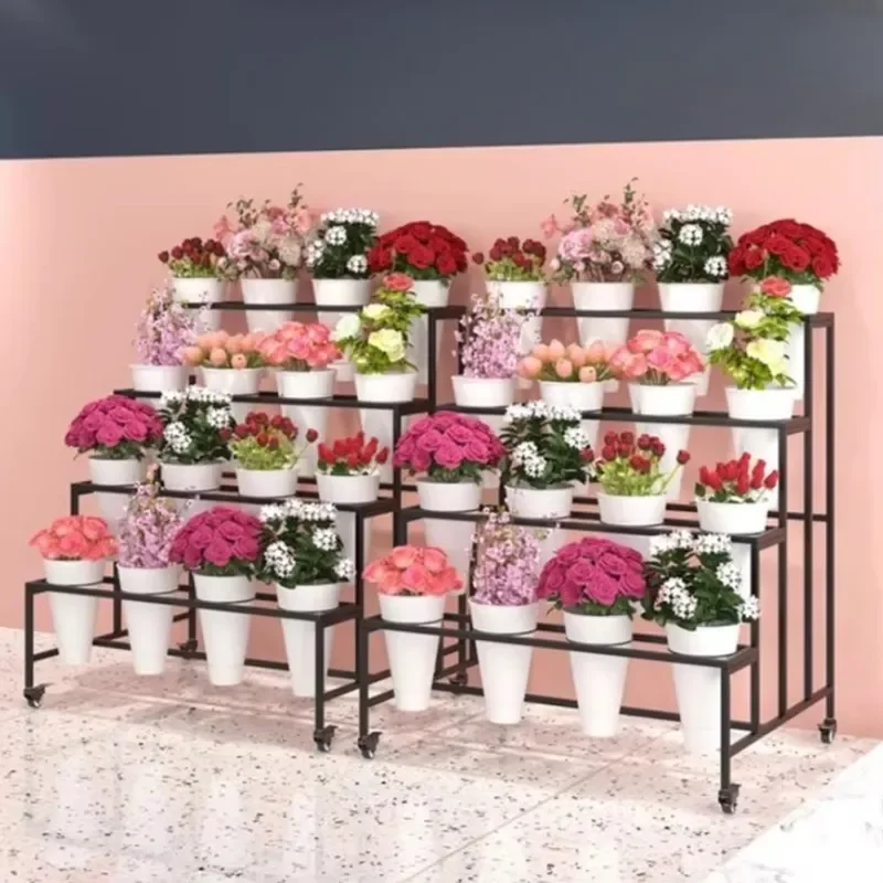 Factory-made Custom Flower Shop Shelves Flower Bucket Display Stands and Flower Display Stands That Can Be Moved