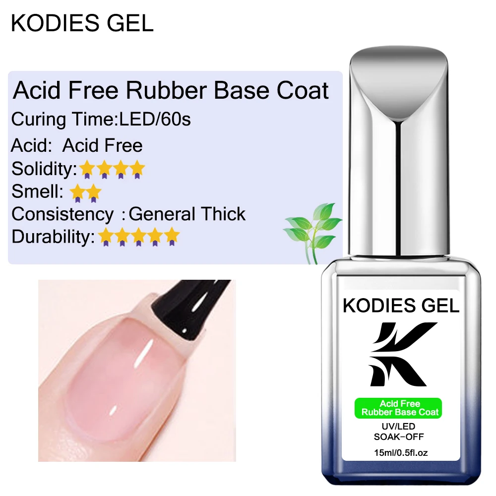 KODIES GEL Zuurvrije rubberen basislaag Gel nagellak Semi-permanente UV Super Shine Top Coat Geen veeg Sterke zelfklevende basisgel