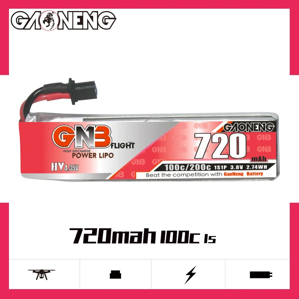 GAONENG GNB 720mAh HV 1S 100C 200C 3.8V Cabled A30 LiPo Battery Yinywhoop Tiny7 PowerWhoop Cockroach Quadcopter