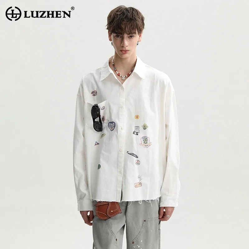 LUZHEN Temperament Printed Sleeve Pattern Long Handsome Shirts Elegant Men's 2026 Autumn Fashion Original Casual Clothes JY9004