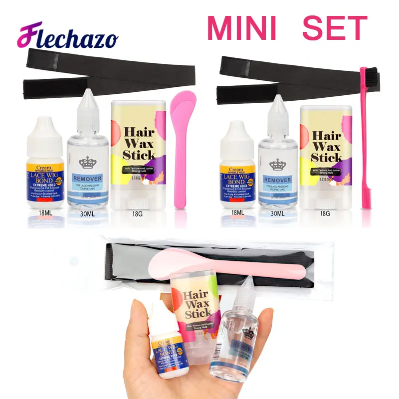 Wig Installation Kit Set 5Pcs Lace Wig Glue And Remover For Hair System Elastic Band For Lace Frontal Wax Stick For Edge Control